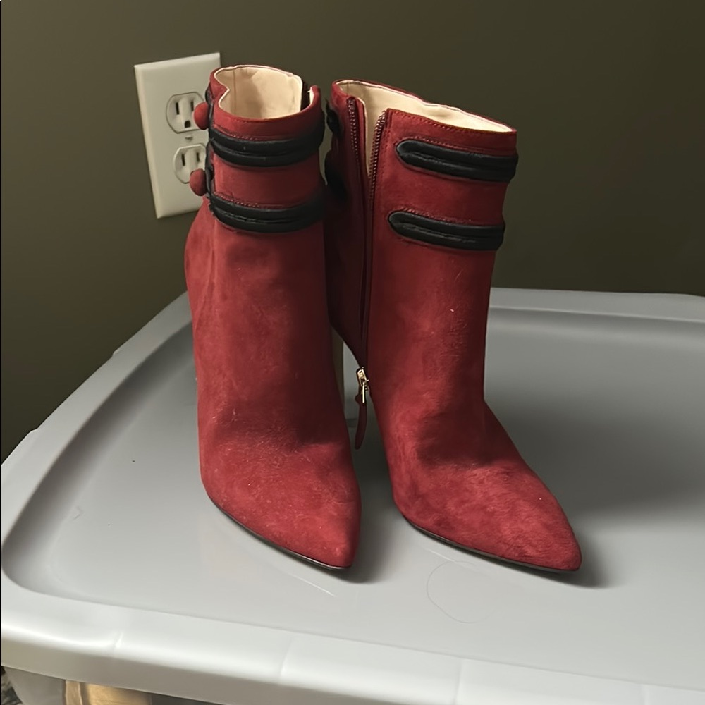 Red and Black Ankle Boots with Stiletto Heels